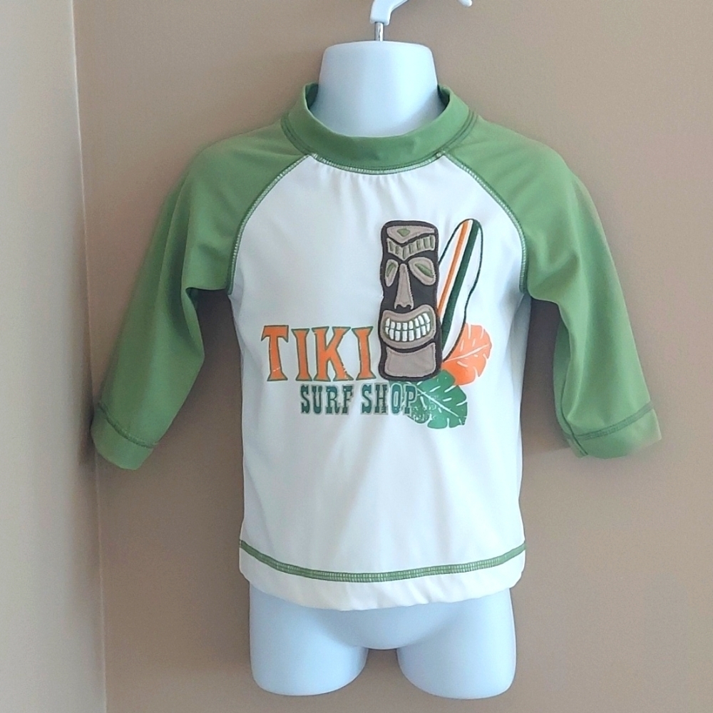 Gymboree long raglan sleeve rash guard swim - surf tiki green - 18/24mos